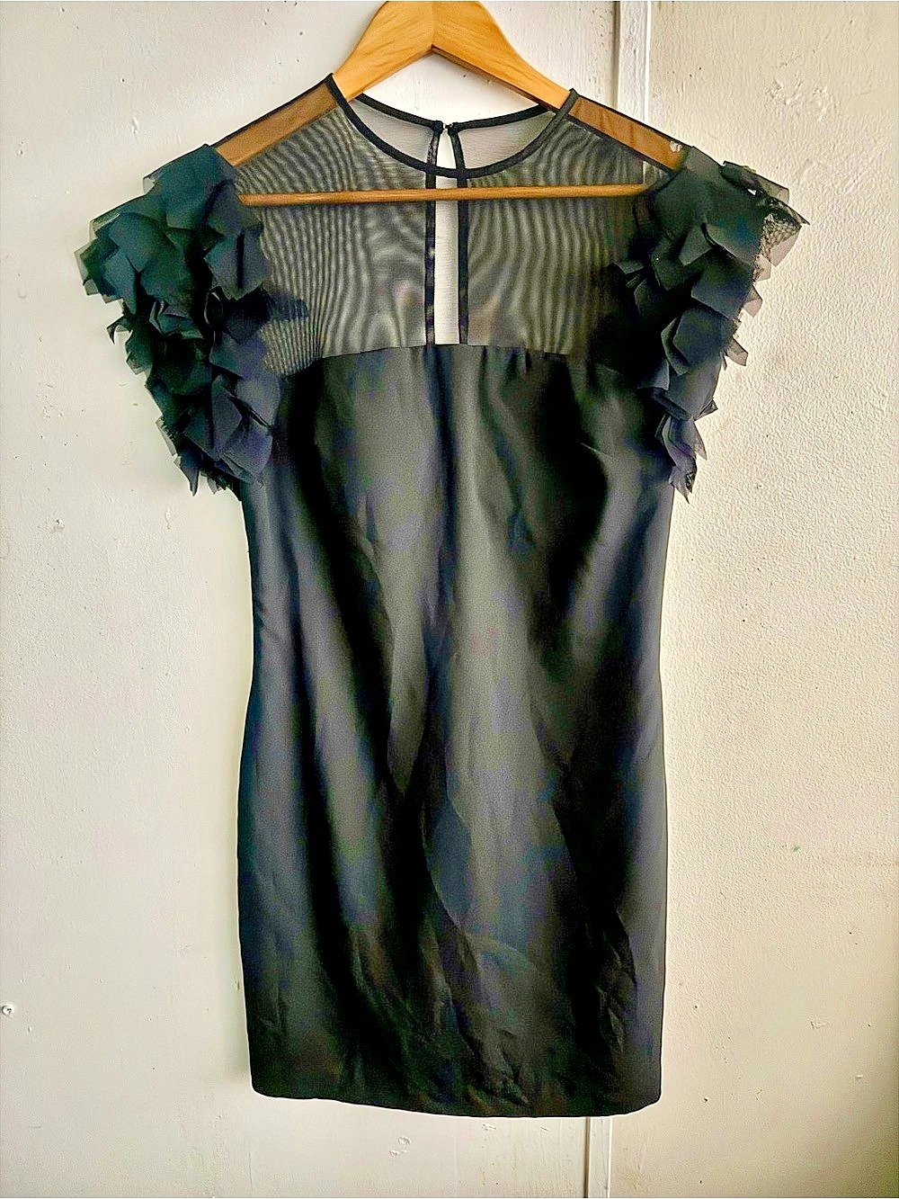 Black Ruffle Sleeve Mini Dress Like New